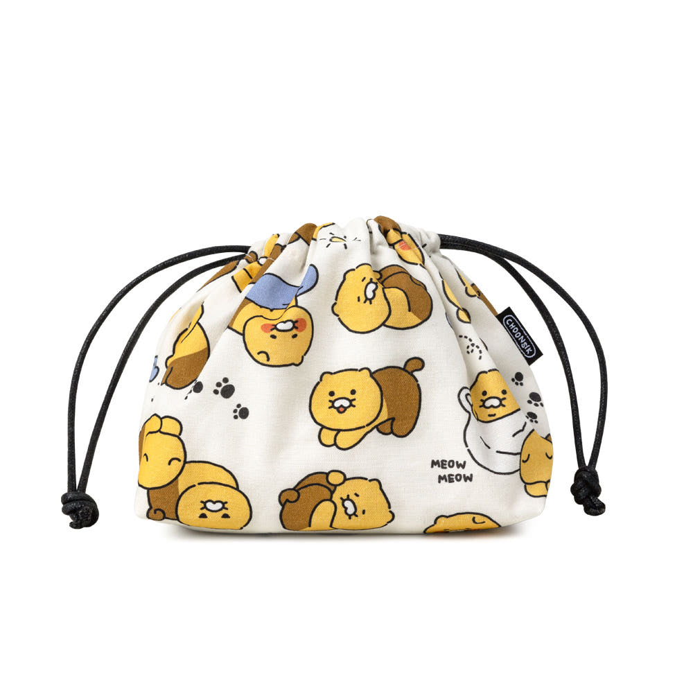 Kakao Friends: Choonsik Ordinary Pattern String Pouch(Make up Pouch) - 춘식이 오디너리 스트링 복조리 파우치(화장품 파우치)