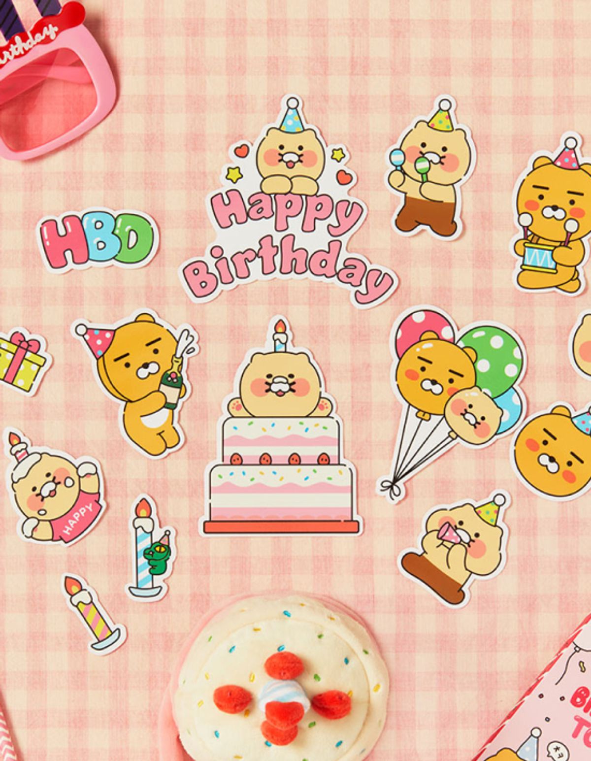 Kakao Friends: Bling party HBD stickers 14P Ryan & Choonsik 블링파티 HBD 데코스티커 14P_라&춘