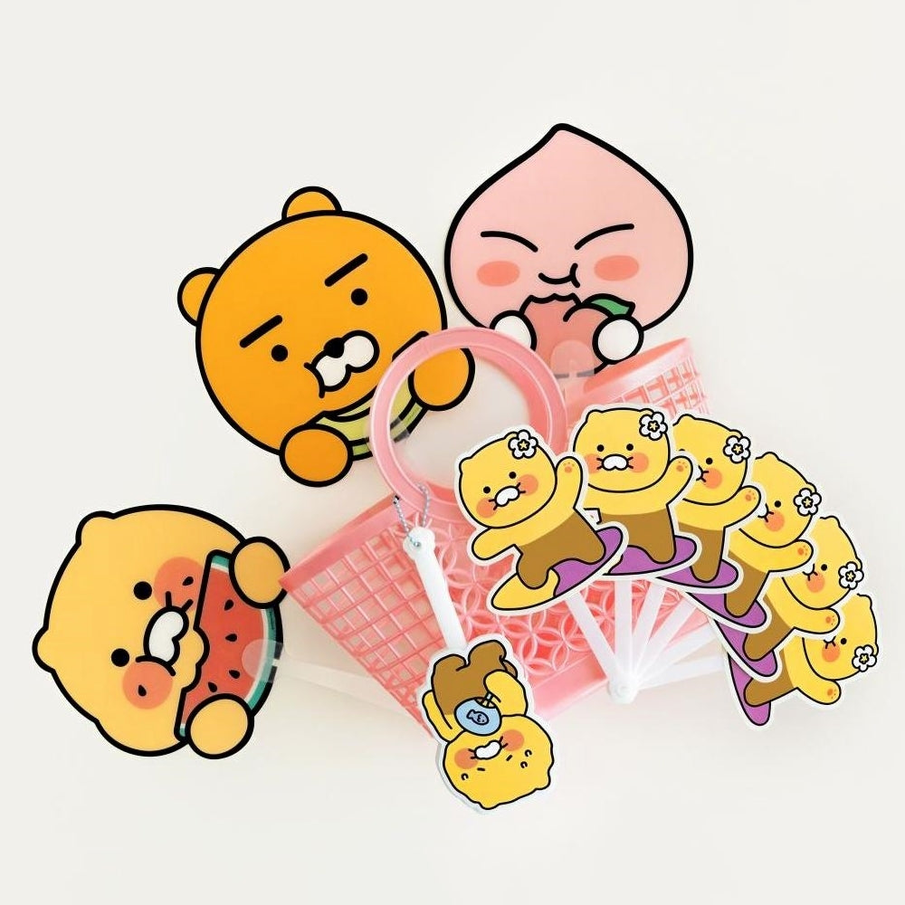 KAKAO FRIENDS: Summer Fruity PP Fan Ryan & Appeach & Choonsik - 썸머 프루티 PP 부채 라이언, 어피치, 춘식이