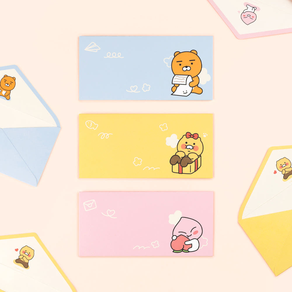 Kakao Friends: Horizontal Paper Envelope 3 piece set - 가로형 봉투 축의금 페이퍼백 편지 용돈 봉투 3매