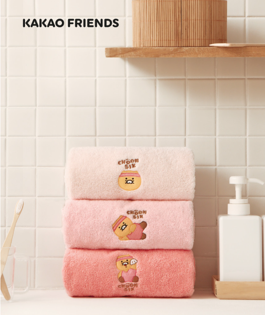 KAKAO FRIENDS: Premium Towel Set (Choonsik) 춘식이 코마서 40수 타워 세트 3P Set - 40cm x 80cm (15.8" x 31.5")