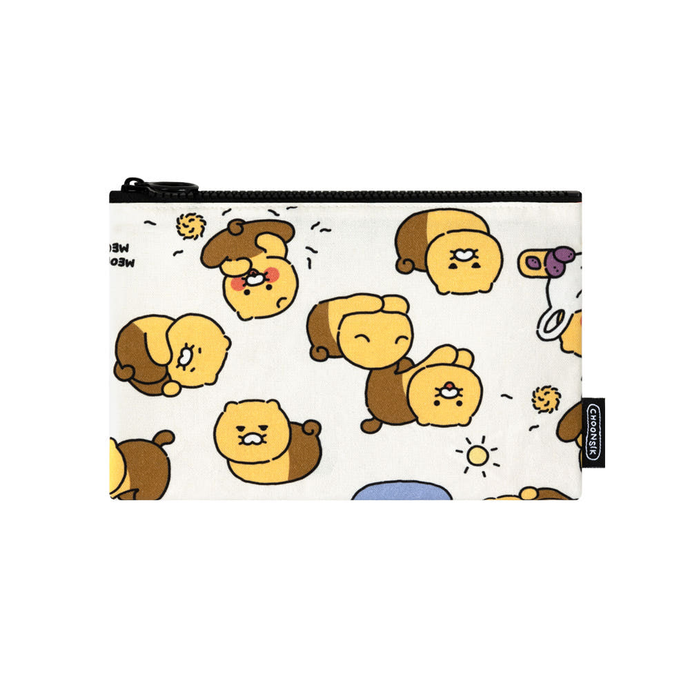 Kakao Friends: Choonsik Ordinary Pattern Flat Pouch(Make up Pouch) M Size- 춘식이 오디너리 플렛 파우치(화장품 파우치) M