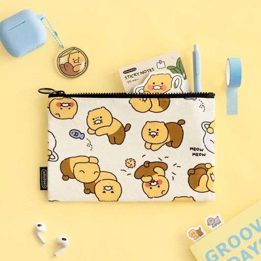 Kakao Friends: Choonsik Ordinary Pattern Flat Pouch(Make up Pouch) M Size- 춘식이 오디너리 플렛 파우치(화장품 파우치) M