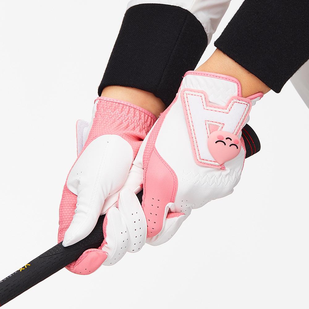 KAKAO FRIENDS: Friends Ball Marker Women's Both Hands Synthetic Leather Gloves - Apeach 프렌즈 볼마커 여성 양손 합피장갑 - 어피치