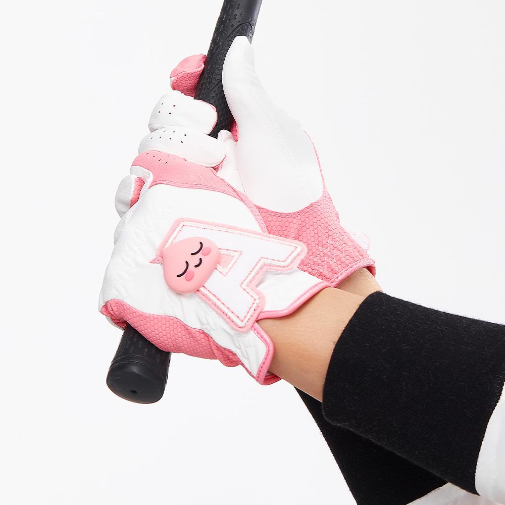 KAKAO FRIENDS: Friends Ball Marker Women's Both Hands Synthetic Leather Gloves - Apeach 프렌즈 볼마커 여성 양손 합피장갑 - 어피치