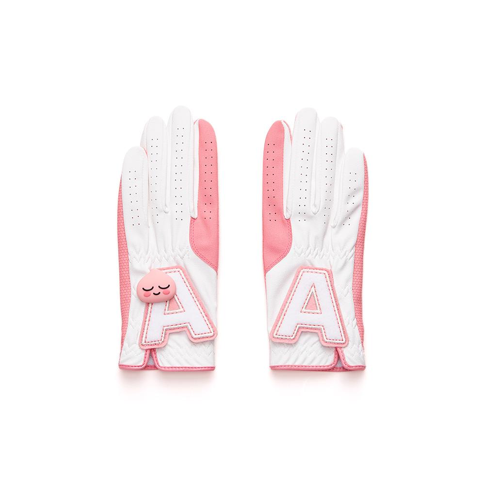 KAKAO FRIENDS: Friends Ball Marker Women's Both Hands Synthetic Leather Gloves - Apeach 프렌즈 볼마커 여성 양손 합피장갑 - 어피치