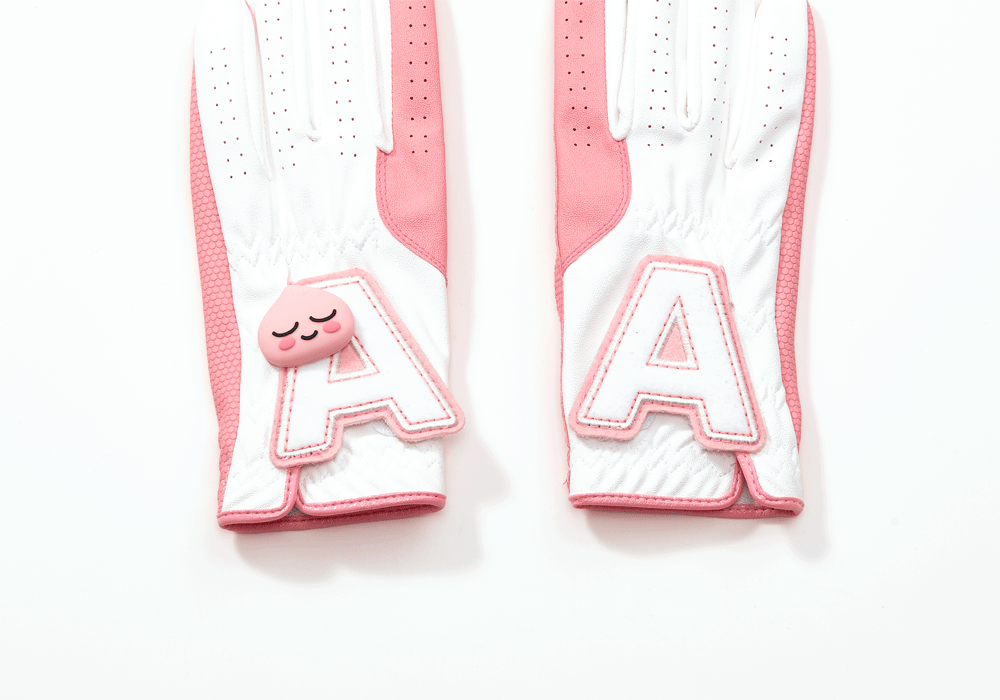 KAKAO FRIENDS: Friends Ball Marker Women's Both Hands Synthetic Leather Gloves - Apeach 프렌즈 볼마커 여성 양손 합피장갑 - 어피치