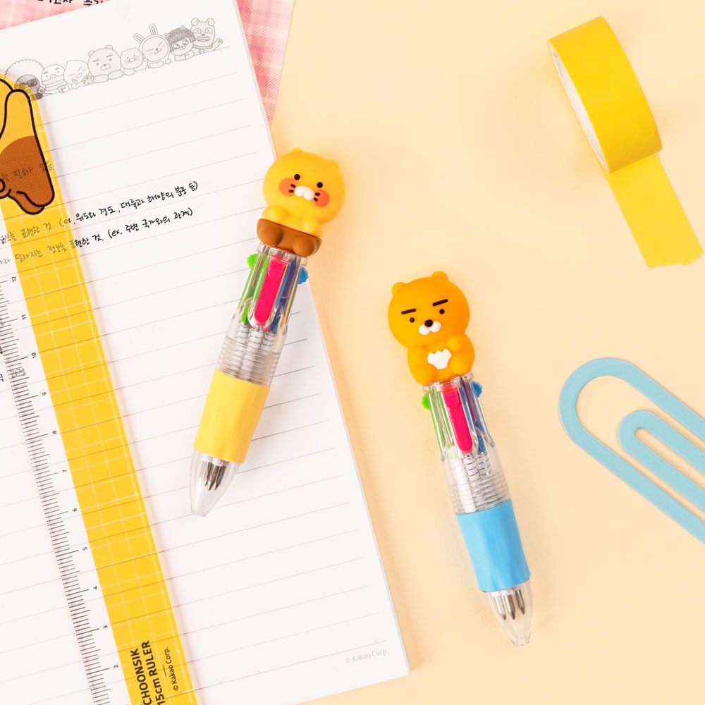 Kakao Friends: Mini Ballpoint Pen Ryan & Choonsik – 라이언 미니 4색 볼펜 라이언 & 춘식이