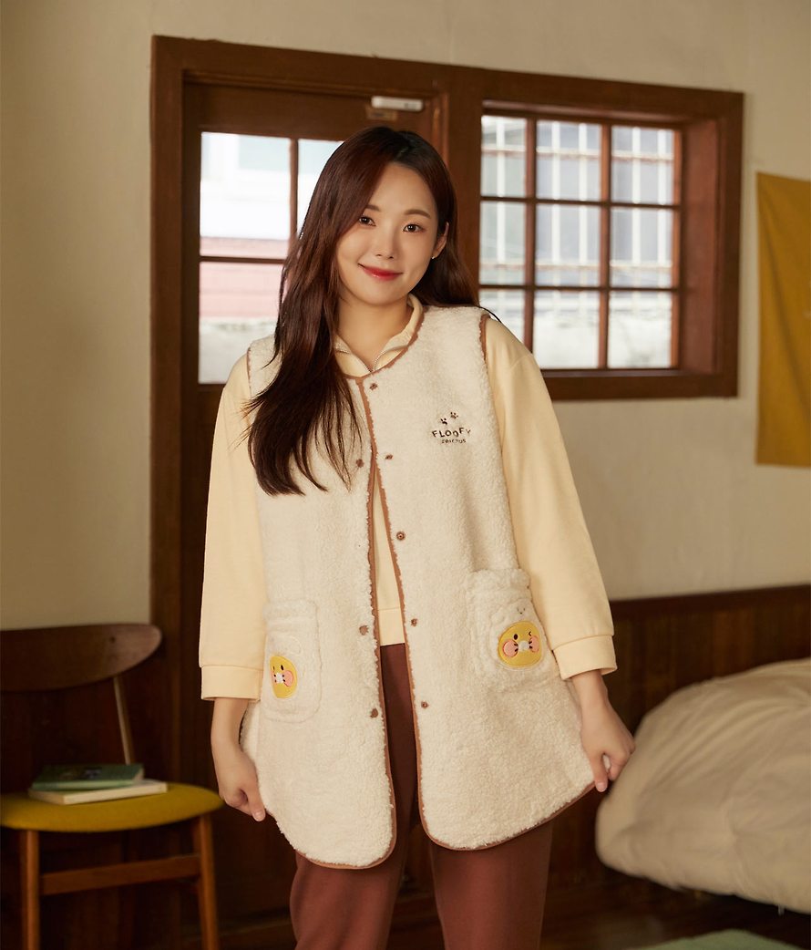 [KAKAO FRIENDS] Floofy Friends Choonsik Long Fleece Vest - 춘식이 롱 양털 조끼, 수면 조끼