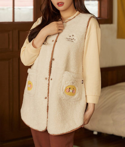 [KAKAO FRIENDS] Floofy Friends Choonsik Long Fleece Vest - 춘식이 롱 양털 조끼, 수면 조끼