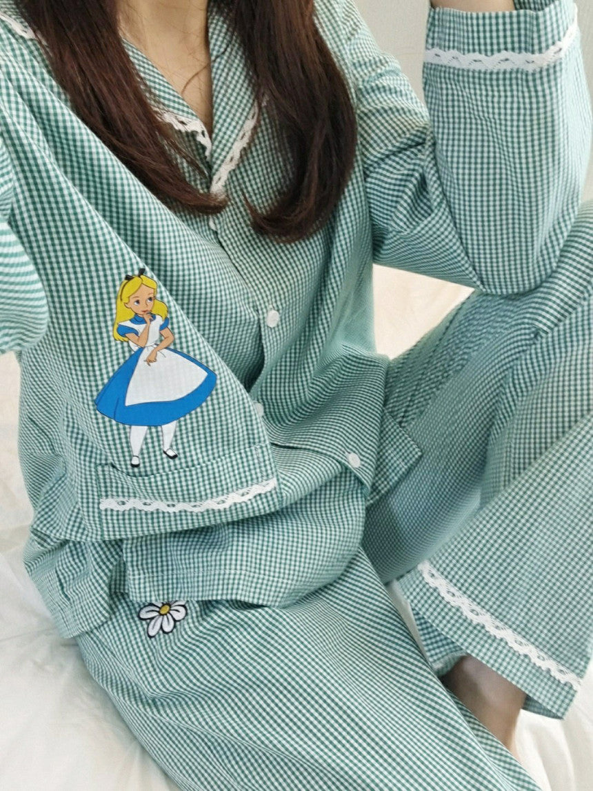 [DISNEY] Alice in Wonderland Check Pajama Set - 디즈니 엘리스 케릭터 잠옷, 파자마 세트