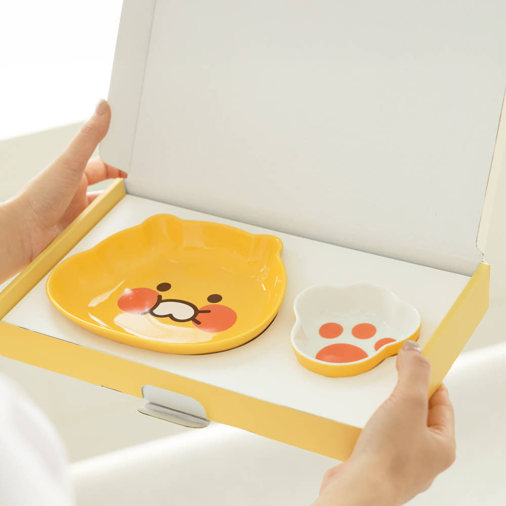 [KAKAO FRIENDS] Choonsik 2pc Ceramic Brunch Plate Set - 춘식이 냥젤리 접시 세트 2P 브런치 플레이팅 예쁜 그릇 식기