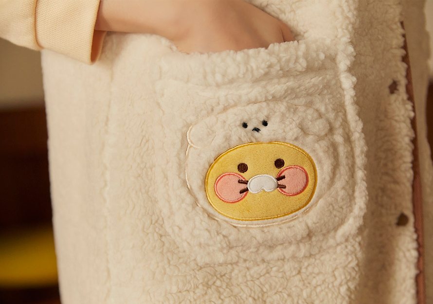 [KAKAO FRIENDS] Floofy Friends Choonsik Long Fleece Vest - 춘식이 롱 양털 조끼, 수면 조끼