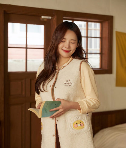 [KAKAO FRIENDS] Floofy Friends Choonsik Long Fleece Vest - 춘식이 롱 양털 조끼, 수면 조끼