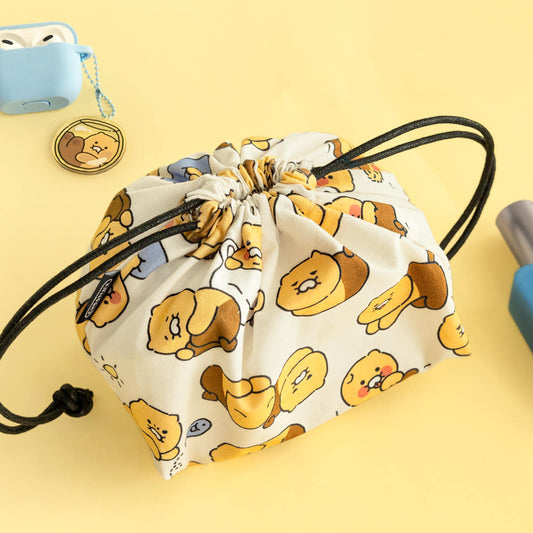 Kakao Friends: Choonsik Ordinary Pattern String Pouch(Make up Pouch) - 춘식이 오디너리 스트링 복조리 파우치(화장품 파우치)