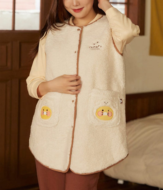[KAKAO FRIENDS] Floofy Friends Choonsik Long Fleece Vest - 춘식이 롱 양털 조끼, 수면 조끼
