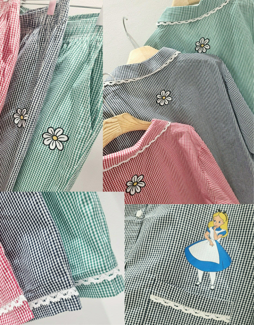 [DISNEY] Alice in Wonderland Check Pajama Set - 디즈니 엘리스 케릭터 잠옷, 파자마 세트