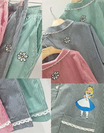 [DISNEY] Alice in Wonderland Check Pajama Set - 디즈니 엘리스 케릭터 잠옷, 파자마 세트