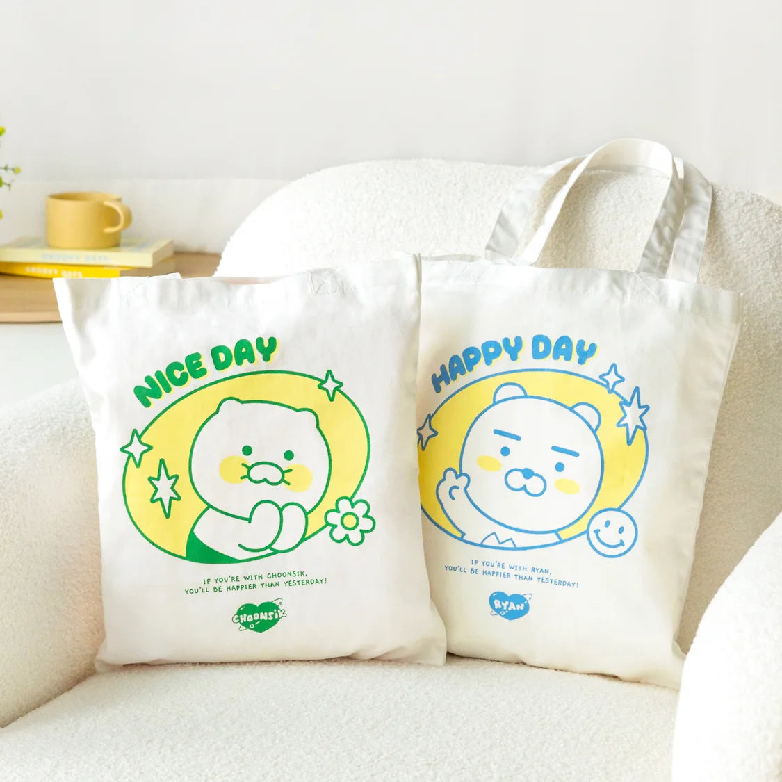 Kakao Friends: Nice Day Eco Bag (Choonsik, Ryan) -  나이스데이 에코백 (춘식이, 라이언)