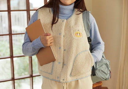 [KAKAO FRIENDS] Floofy Friends Choonsik Short Fleece Vest - 춘식이 숏 양털 조끼, 수면 조끼
