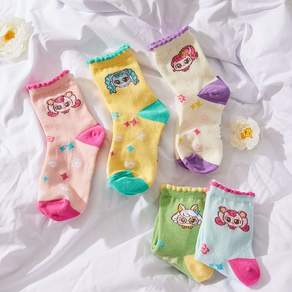 Catch Tiniping Kids Non-Slip Socks 5pcs Set 새콤달콤 캐치티니핑 아동용 미끄럼방지 발목 양말 5족 세트