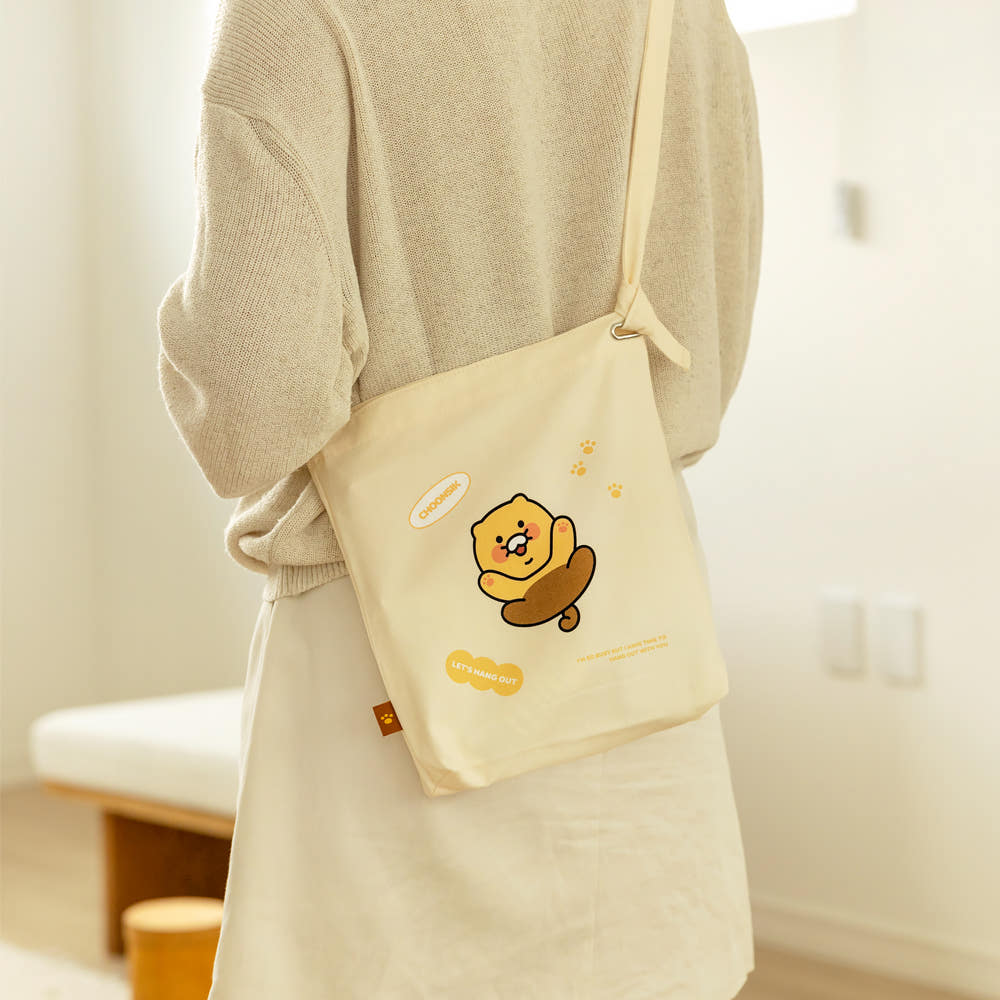 [KAKAO FRIENDS] Choonsik Mini Shoulder Eco Bag, Fabric Canvas Bag - 춘식이 미니 숄더백 면 튼튼한 에코백 사각 크로스백 어깨끈 캔버스백 천가방