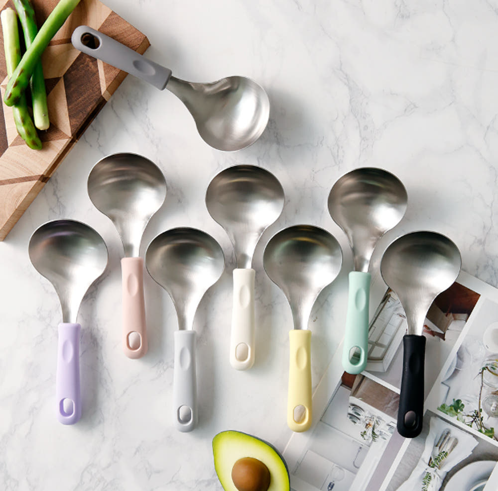 국민 국자, 전현무 국자 (받침대 포함) 8 칼라 - Widr Head Serving Spoon with Silicon Handle