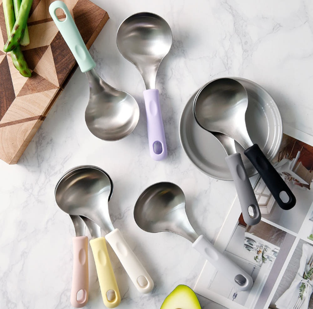 국민 국자, 전현무 국자 (받침대 포함) 8 칼라 - Widr Head Serving Spoon with Silicon Handle