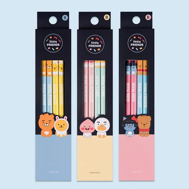 Kakao Friends: Pencil Set (4pcs) - Ryan & Muzi 리틀 프렌즈 4본 연필세트 라이언뮤지