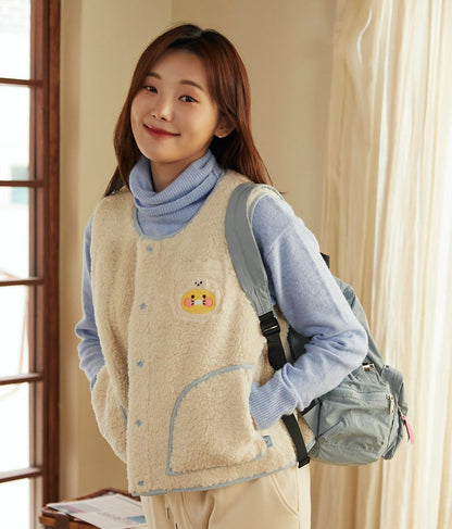 [KAKAO FRIENDS] Floofy Friends Choonsik Short Fleece Vest - 춘식이 숏 양털 조끼, 수면 조끼