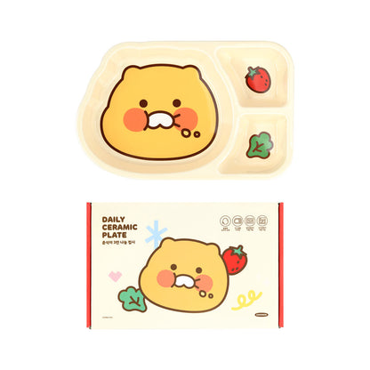 [KAKAO FRIENDS] Choonsik Ceramic Plate with 3 Sections - 춘식이 3칸 나눔 접시 플레이팅 예쁜 그릇 식기 세라믹 도자기 식판
