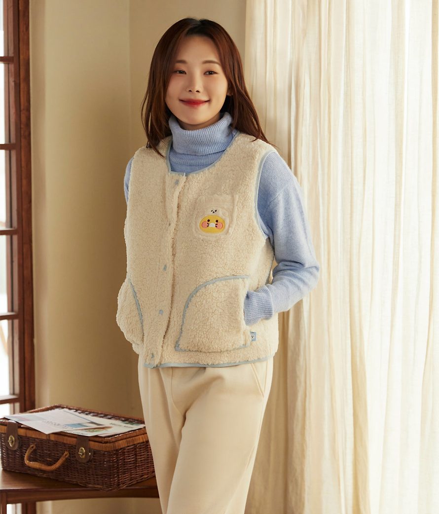 [KAKAO FRIENDS] Floofy Friends Choonsik Short Fleece Vest - 춘식이 숏 양털 조끼, 수면 조끼