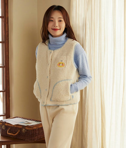 [KAKAO FRIENDS] Floofy Friends Choonsik Short Fleece Vest - 춘식이 숏 양털 조끼, 수면 조끼