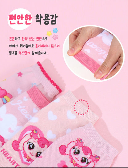 [CATCH TINIPING] Heartsping Kids Ribbon Short Socks Set (3 pair)  - 캐치티니핑 하츄핑 리본 발목 양말 3개 세트