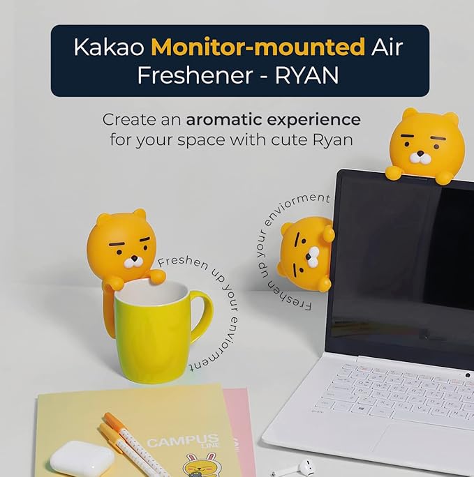 KAKAO FRIENDS APEACH Monitor Air freshener - AURA Blue Sky Monitor-Mounted Air Freshener Pod - Ryan (4.5ml / 0.15fl oz) 카카오 프렌즈 모니터 방향제 라이언