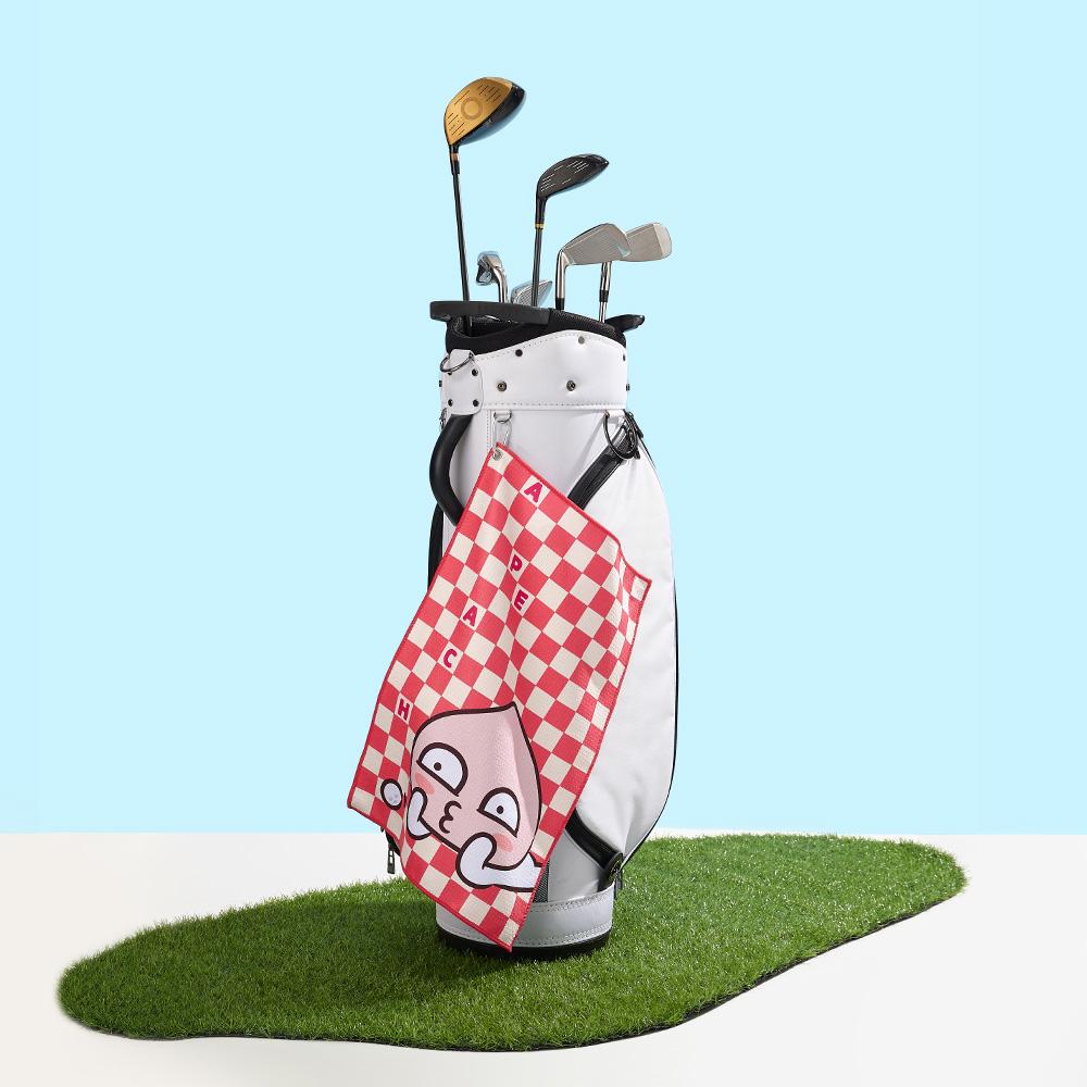 Kakao Friends: Checkerboard Golf Club Towel - Apeach 체커보드 골프 클럽타월 - 어피치