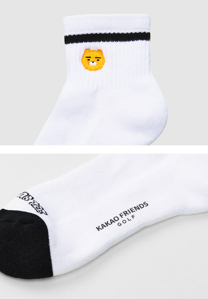 KAKAO FRIENDS: Let's Party Men's Medium Neck Socks - Ryan (White) 렛츠파티 남성 중목 양말 - 라이언 (화이트)