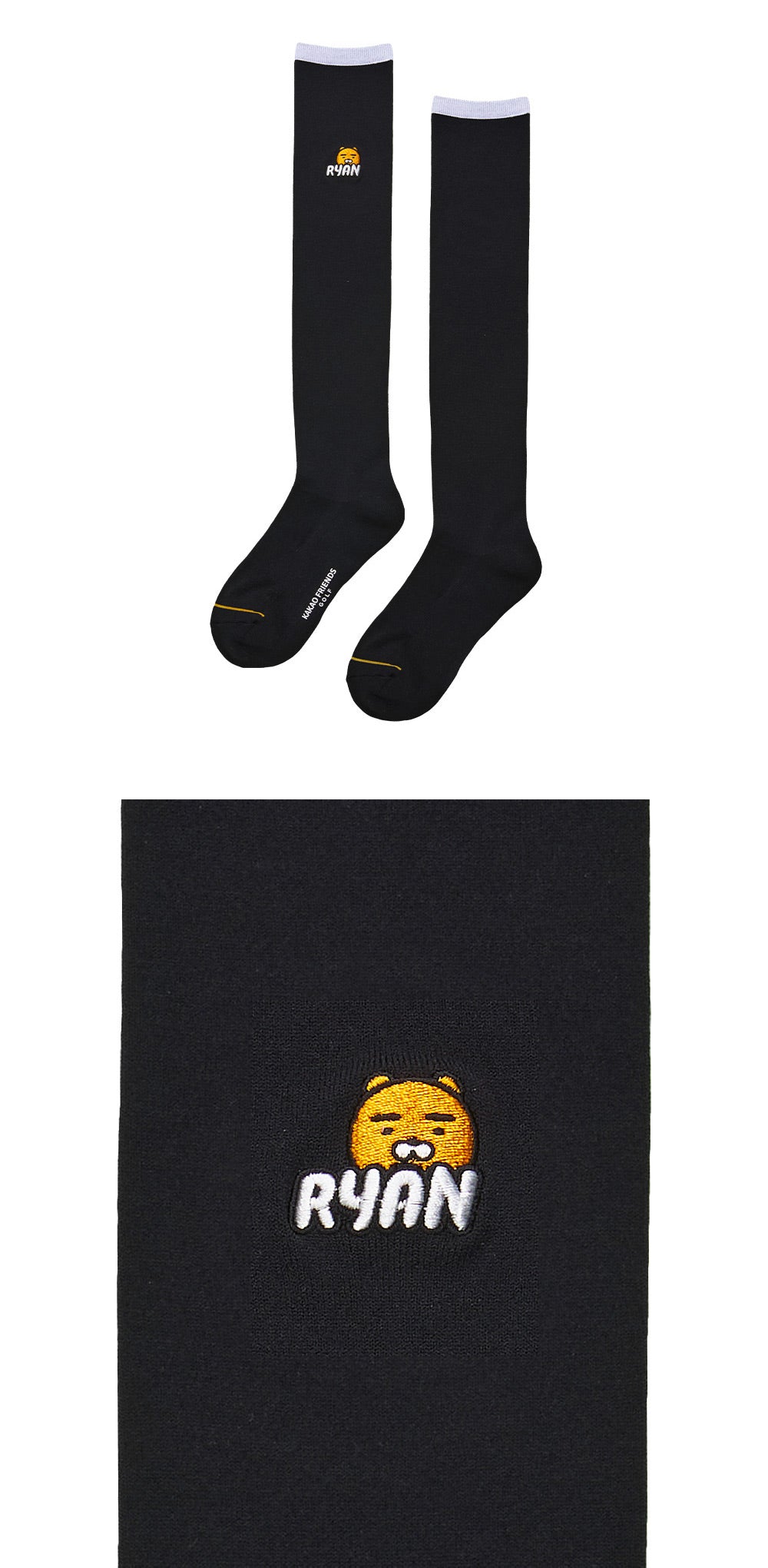 KAKAO FRIENDS: Let's Party Cool Over Knee Socks - Ryan (Black) 렛츠파티 냉감 오버 니삭스 - 라이언(블랙)