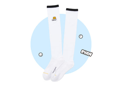 KAKAO FRIENDS: Let's Party Cool Over Knee Socks - Ryan (White) 렛츠파티 냉감 오버 니삭스 - 라이언(화이트)