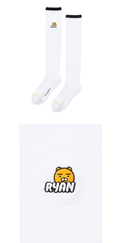 KAKAO FRIENDS: Let's Party Cool Over Knee Socks - Ryan (White) 렛츠파티 냉감 오버 니삭스 - 라이언(화이트)