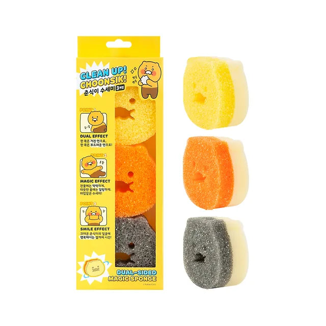 [KAKAO FRIENDS] Both Sided (Sponge&Scrub) Kitchen Choonsik Scrub 3 Colors - 춘식이 주방 설겆이 스펀지 & 수세미 3종