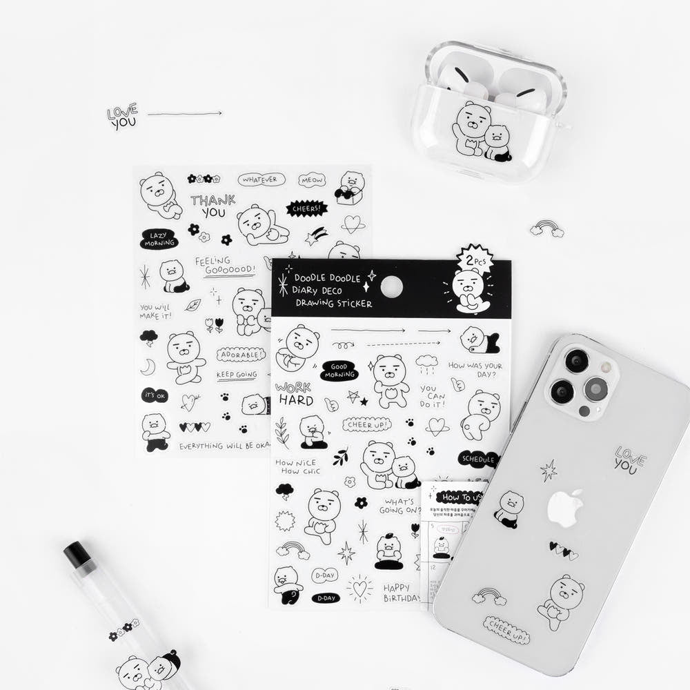 [KAKAO FRIENDS] Doodle Doodle Waterproof Deco Sticker 2pc Set - 두들두들 방수 데코 스티커 2pc 세트