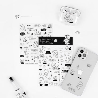 [KAKAO FRIENDS] Doodle Doodle Waterproof Deco Sticker 2pc Set - 두들두들 방수 데코 스티커 2pc 세트