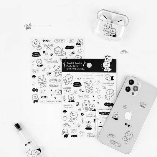 [KAKAO FRIENDS] Doodle Doodle Waterproof Deco Sticker 2pc Set - 두들두들 방수 데코 스티커 2pc 세트