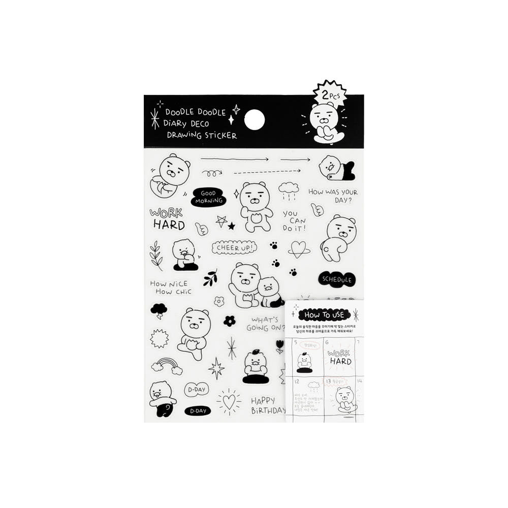[KAKAO FRIENDS] Doodle Doodle Waterproof Deco Sticker 2pc Set - 두들두들 방수 데코 스티커 2pc 세트