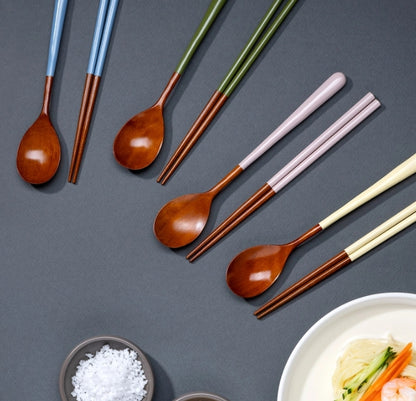 [GOLDENBELL] Premium Wooden Color Spoon & Chopstick Set For 4- 골든벨 칼라 나무 수저 4인 세트