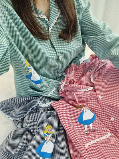 [DISNEY] Alice in Wonderland Check Pajama Set - 디즈니 엘리스 케릭터 잠옷, 파자마 세트