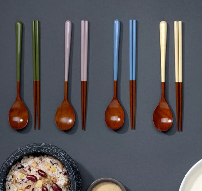[GOLDENBELL] Premium Wooden Color Spoon & Chopstick Set For 4- 골든벨 칼라 나무 수저 4인 세트